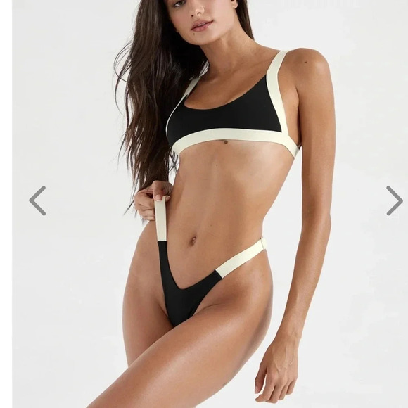 NWT OneOne Swimwear SET Bikini Cape Swimsuit Black White Marina Elena NEW Trendy - Picture 3 of 17